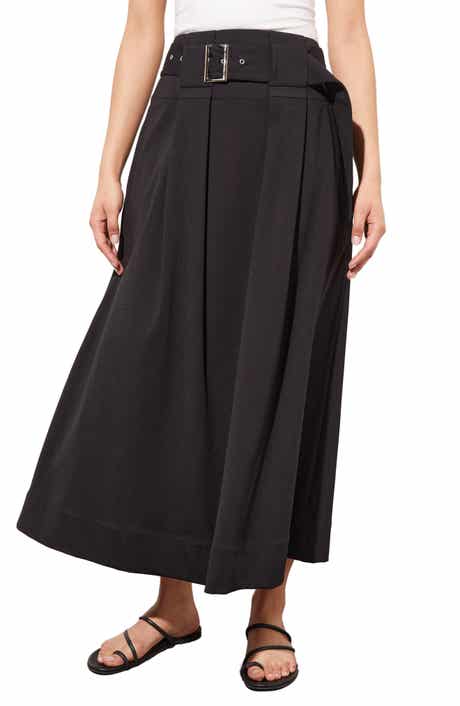 Pleated Belted A-Line Midi Skirt