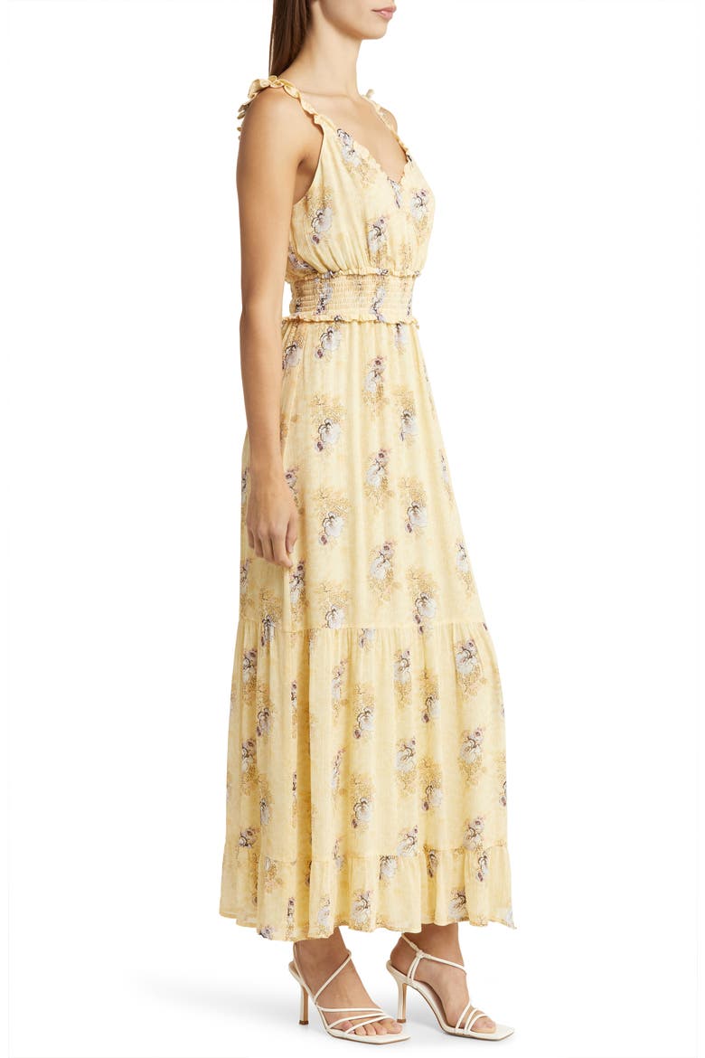 Pacifica Floral Print Smocked Silk Sundress, Alternate, color, SUNKSSD
