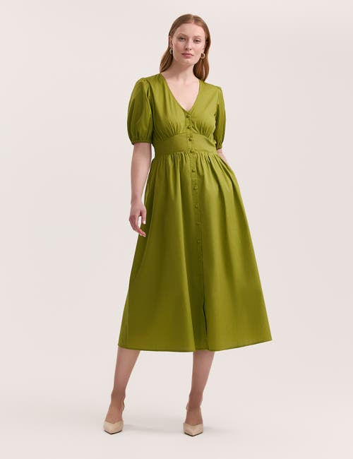 Finery London Addison Cotton Midi Tea Dress In Green
