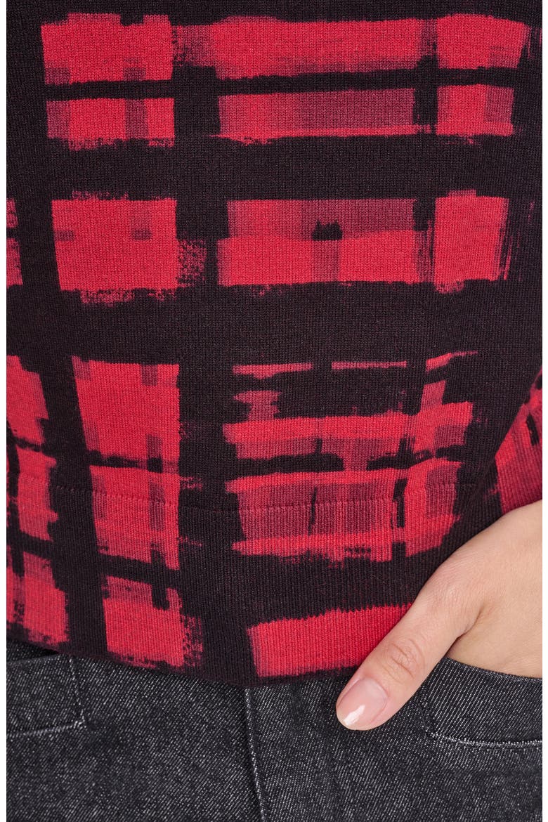 Plaid Puff Shoulder Sweater, Alternate, color, RED/ BLK PL