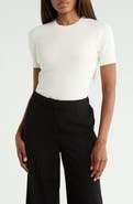 3.1 Phillip Lim Short Sleeve Cotton Blend Crepe Crewneck Sweater