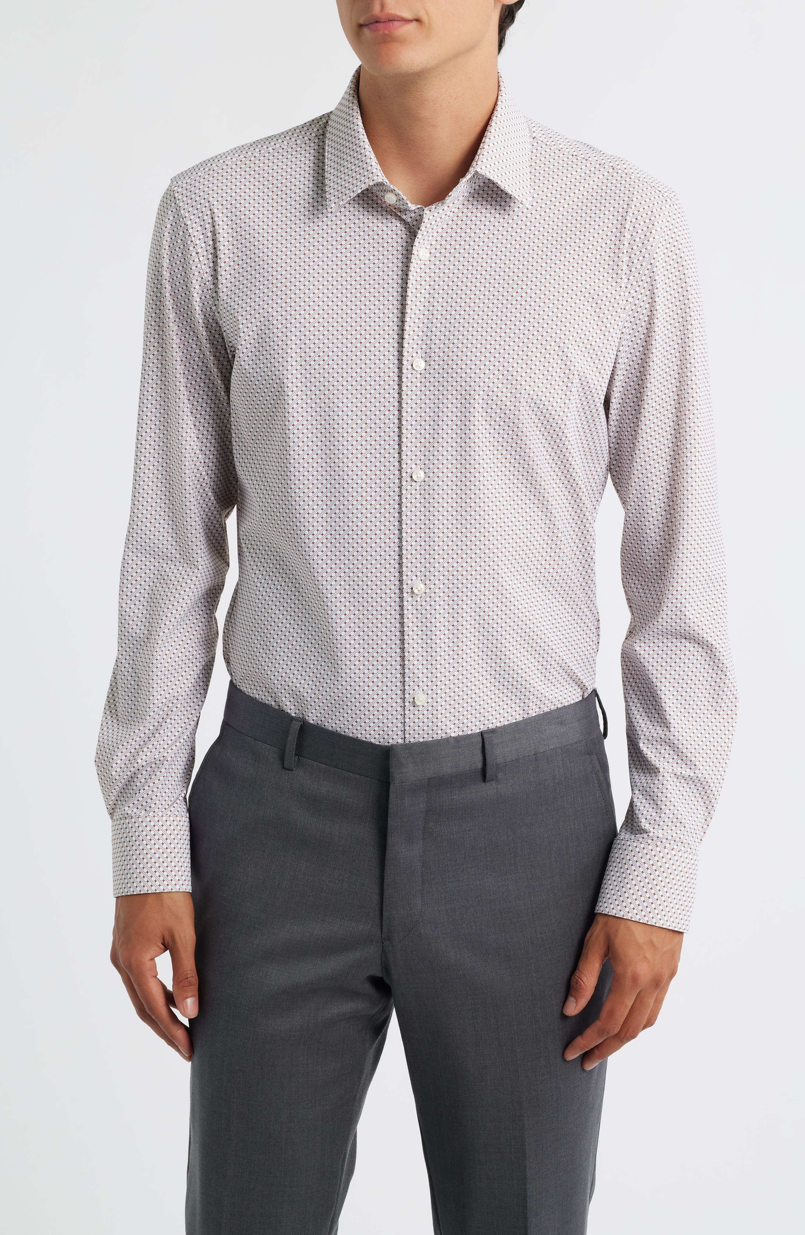 BOSS Hank Kent Slim Fit Grid Performance Twill Dress Shirt