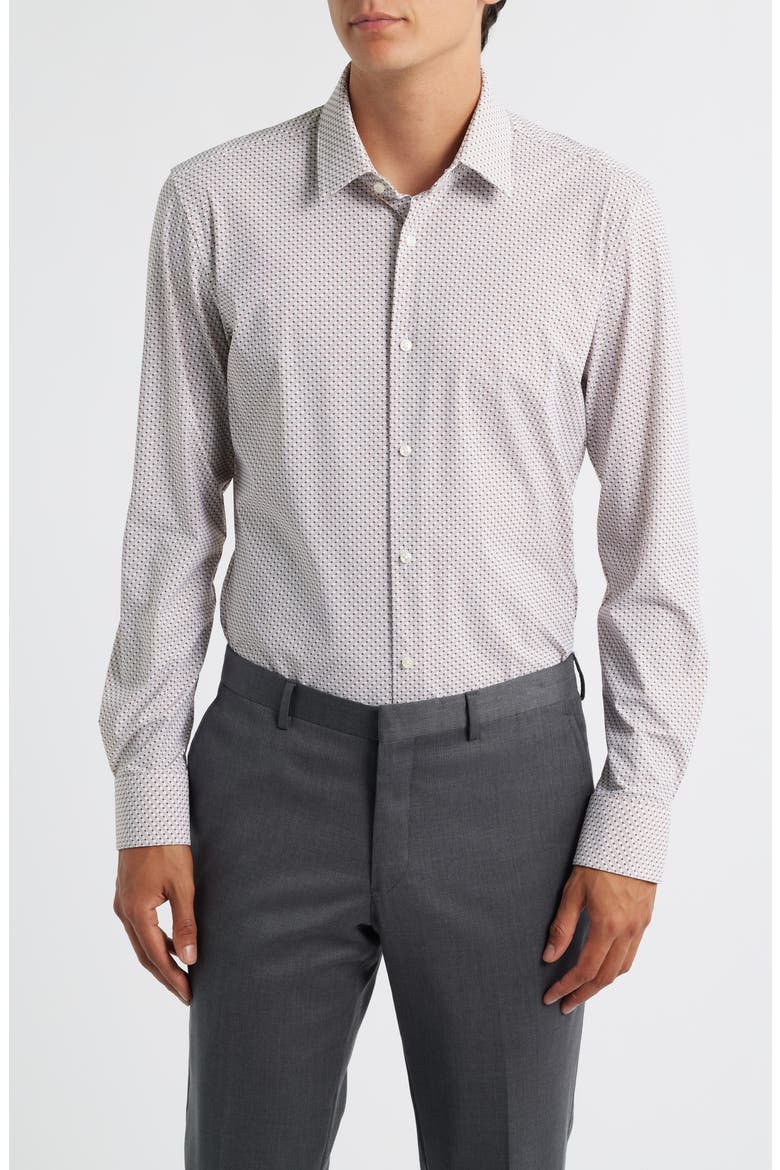 Hank Kent Slim Fit Grid Performance Twill Dress Shirt, Main, color, MEDIUM BROWN