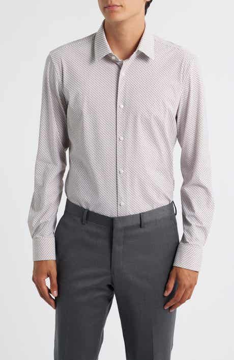 BOSS Hank Kent Slim Fit Grid Performance Twill Dress Shirt
