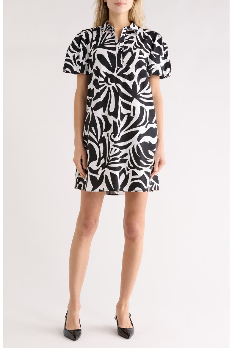 Puff Sleeve Cotton Shirtdress, Main, color, RICH BLACK