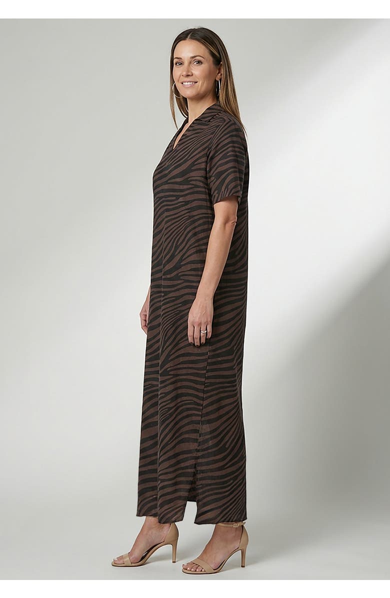 Jessica London Linen Short Sleeve Maxi Dress, Alternate, color, Rich Brown Zebra