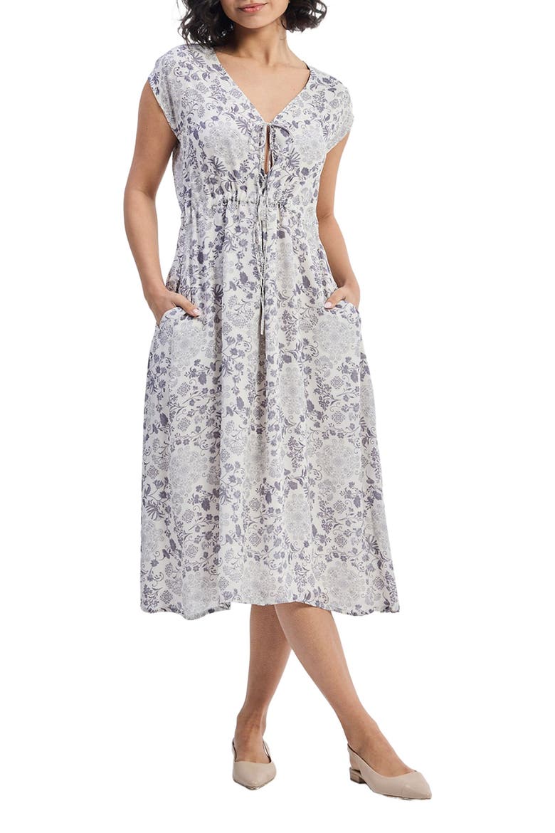 Deep V-neck Gathered Dress in Florals, Main, color, Blooming Tiles