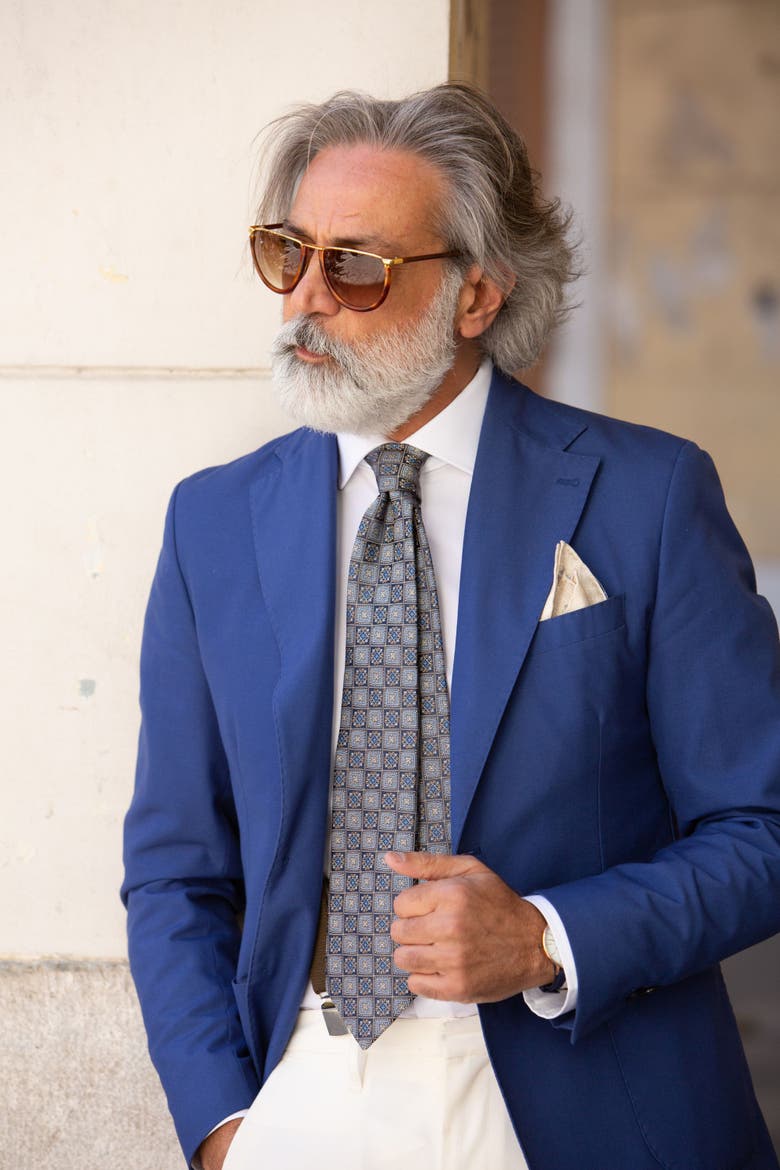 De Sica - Silk Jacquard Tie for Men, Alternate, color, Navy and Blue