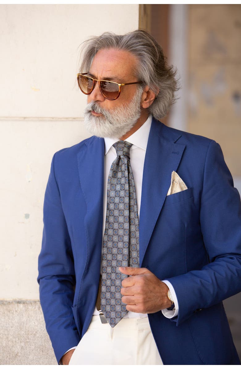 Elizabetta De Sica - Extra Long Silk Jacquard Tie for Men, Alternate, color, Navy And Blue