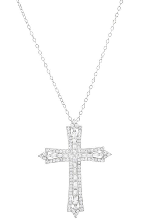 Art Deco Cubic Zirconia Cross Pendant Necklace