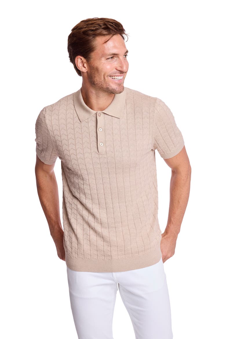 Trim Fit Zigzag Knit Polo, Alternate, color, SANDY OATMEAL