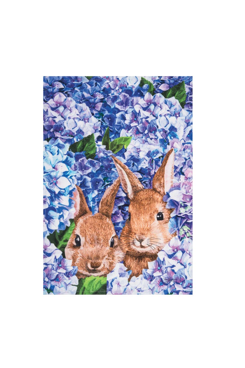 Bunnies in Hydrangeas Towel, Alternate, color, Blue