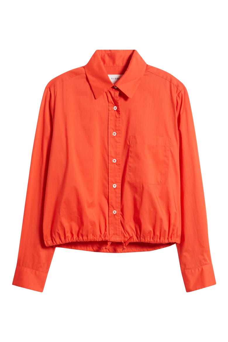 Cinch Waist Cotton Button-Up Shirt, Alternate, color, POPPY RED