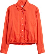 CISSA Cinch Waist Cotton Button-Up Shirt