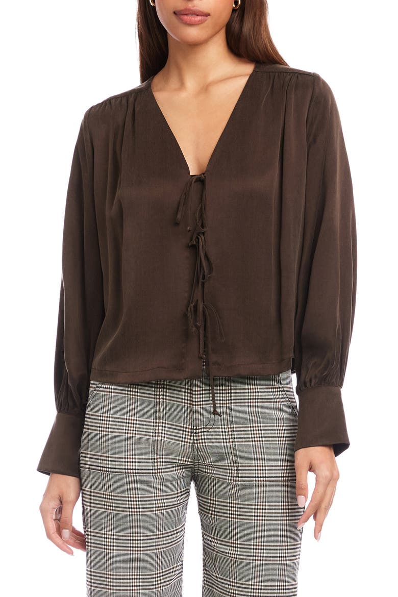 Kayla Tie Front Top, Main, color, BROWN