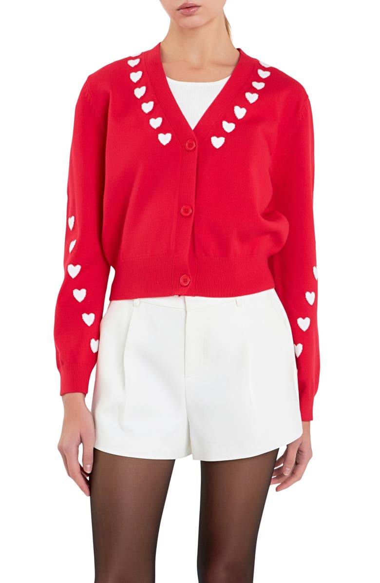 English Factory Heart V-Neck Crop Cardigan, Main, color, 