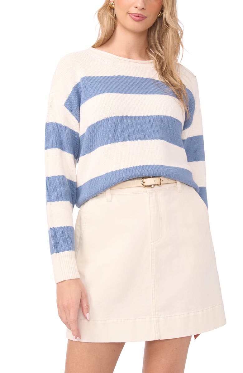 Vince Camuto Stripe Roll Neck Sweater, Main, color, Blue Shadow