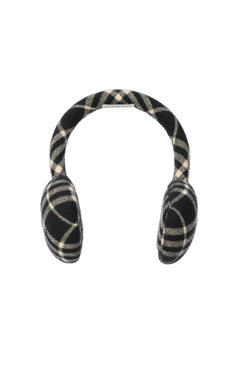 Burberry Check Wool Cashmere Earmuffs, Main, color, Black/Calico Beige