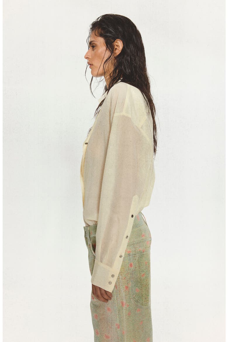 Semi-Sheer Beaded Cotton & Silk Shirt, Alternate, color, OFF WHITE