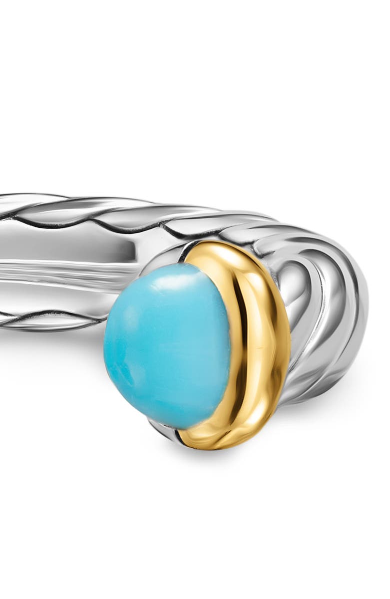 David Yurman Petite Cable Open Ring in Sterling Silver with 14K Yellow Gold, 3.4mm, Alternate, color, Reconstituted Turquoise