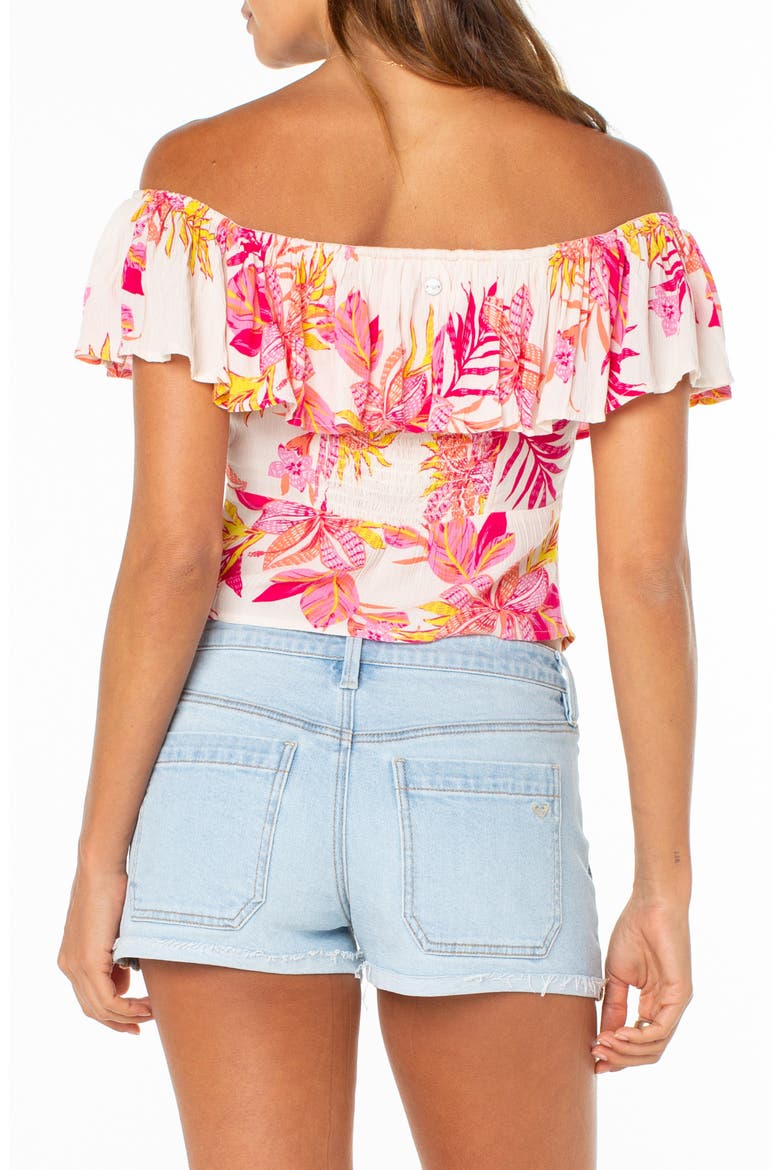 Clear Sky Botanical Off the Shoulder Button-Up Top, Alternate, color, DEW