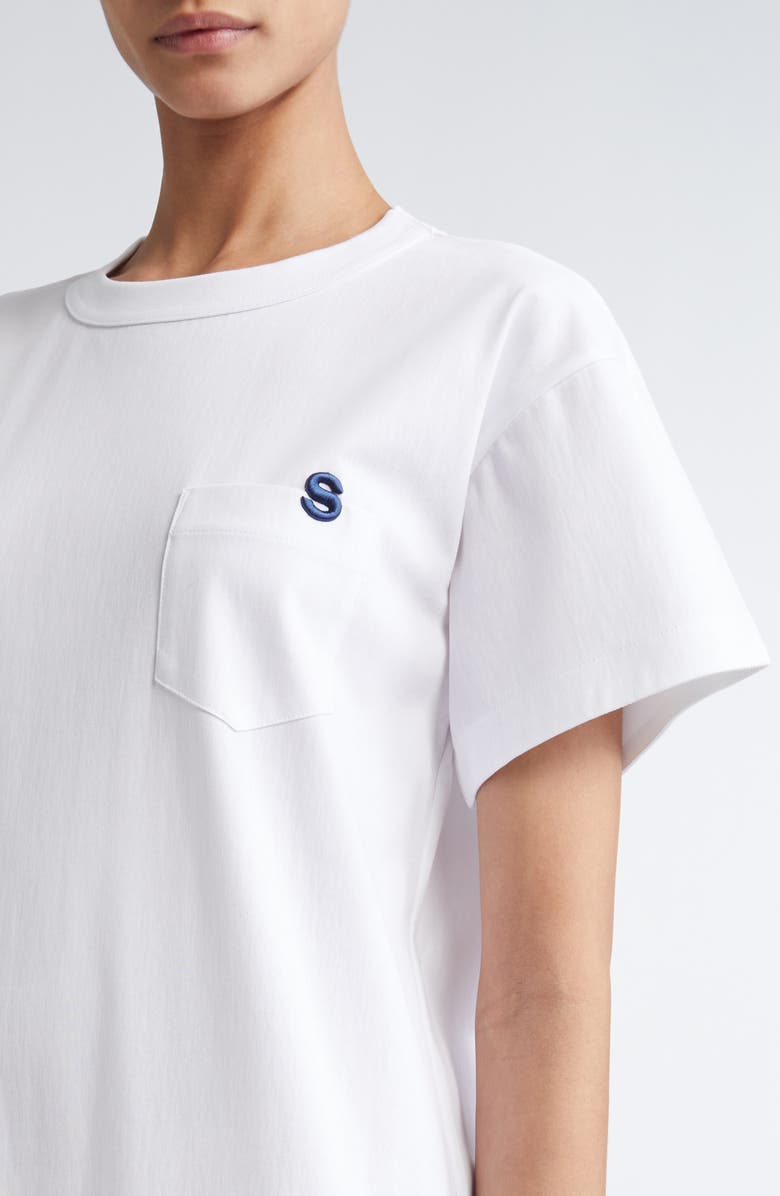 Sacai Embroidered Logo Jersey T-Shirt Dress, Alternate, color, White 101