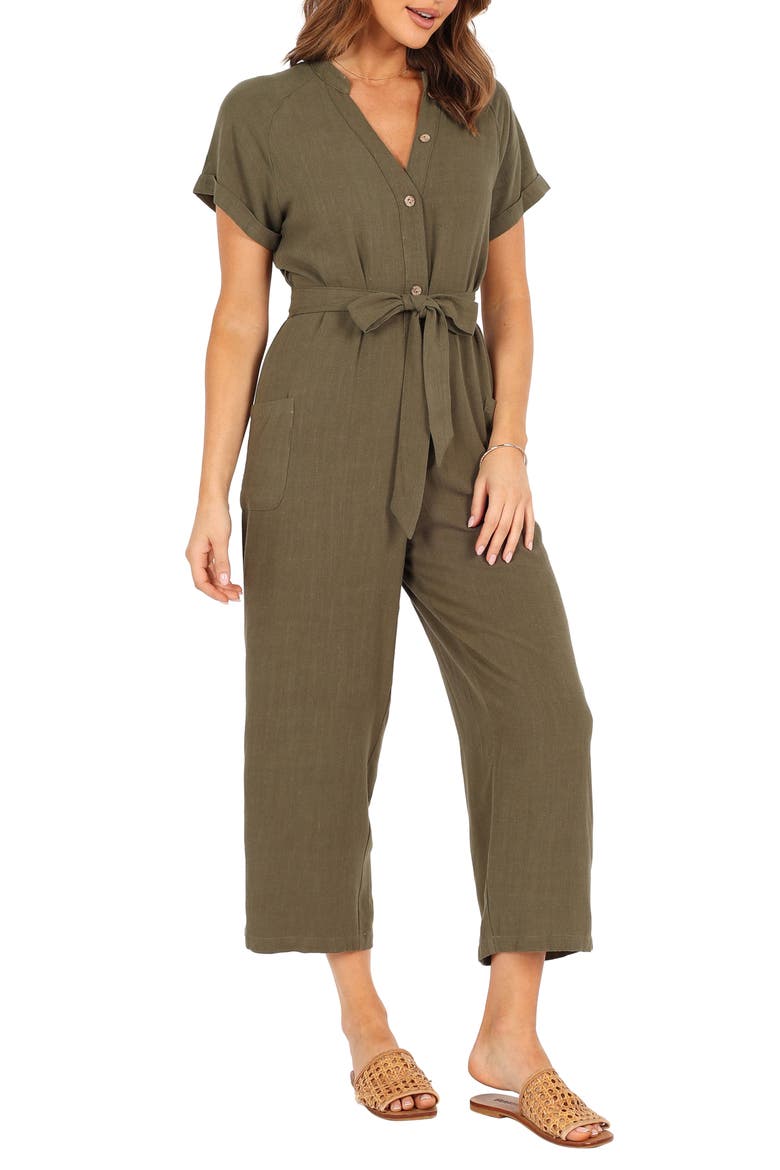 Archie Tie Waist Linen Jumpsuit, Alternate, color, OLIVE