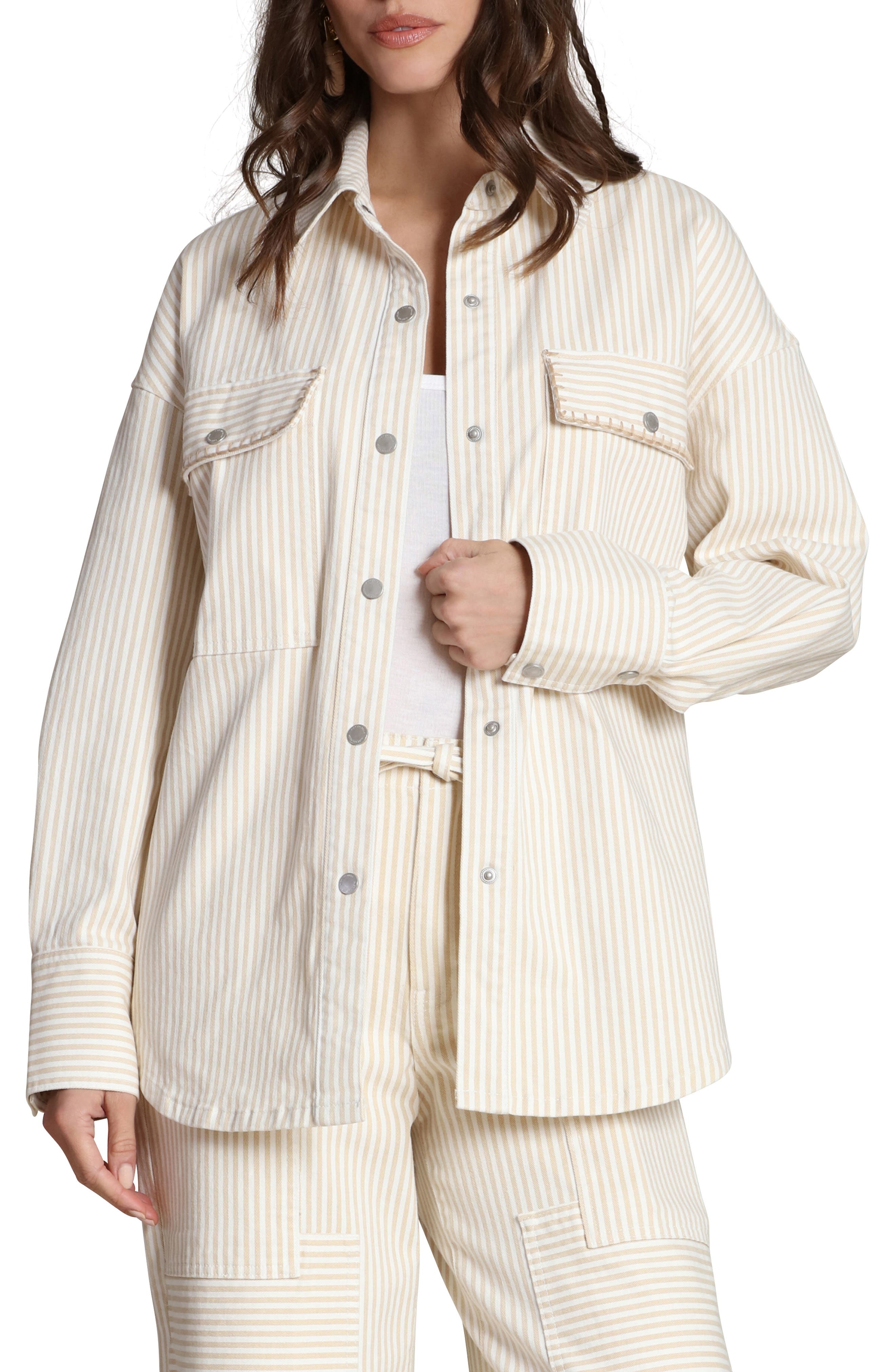 Striped Stretch Cotton Shirt Jacket