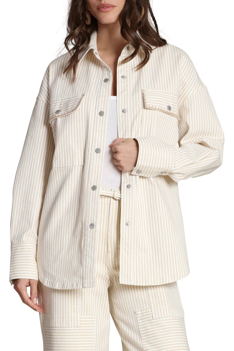 Striped Stretch Cotton Shirt Jacket, Main, color, BEIGE - WHITE STRIPE