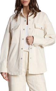 Avec Les Filles Striped Stretch Cotton Shirt Jacket