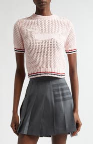 Thom Browne Hector Icon Cotton Pointelle Stitch Crop Sweater