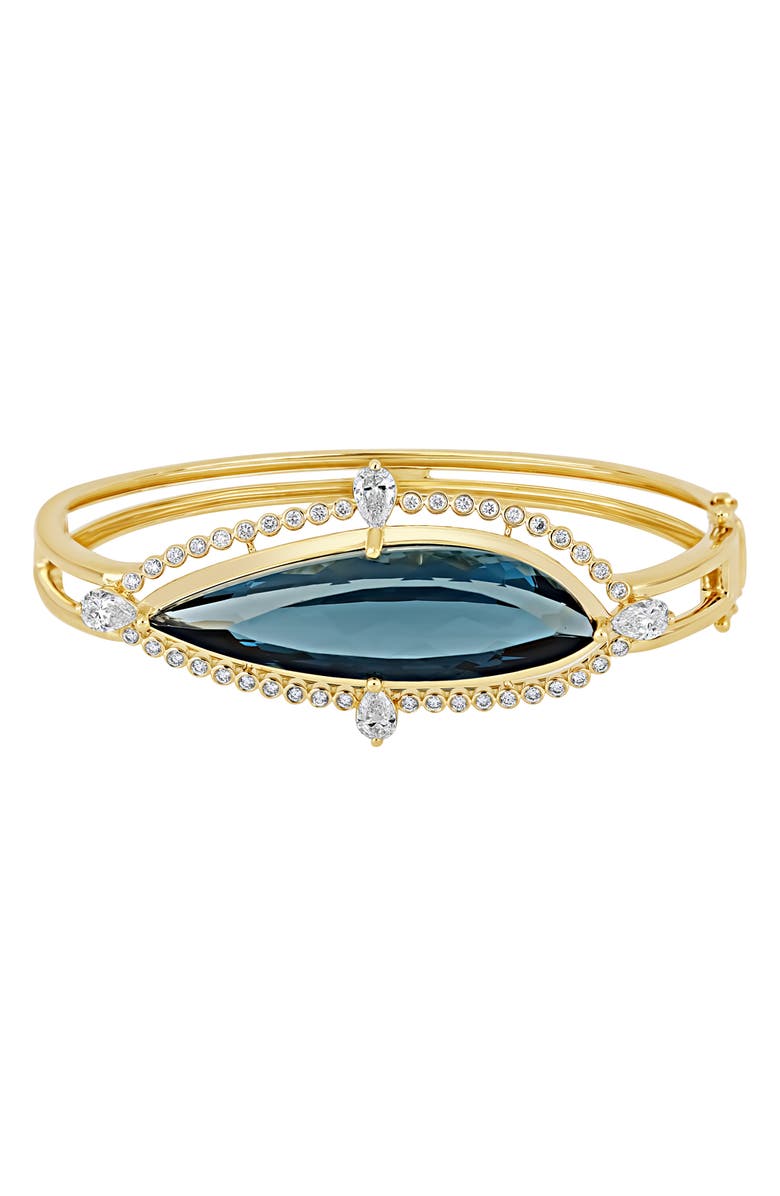 Bony Levy Iris London Blue Topaz & Diamond 18K Gold Bangle Bracelet, Main, color, 18K Yellow Gold/ Blue Topaz