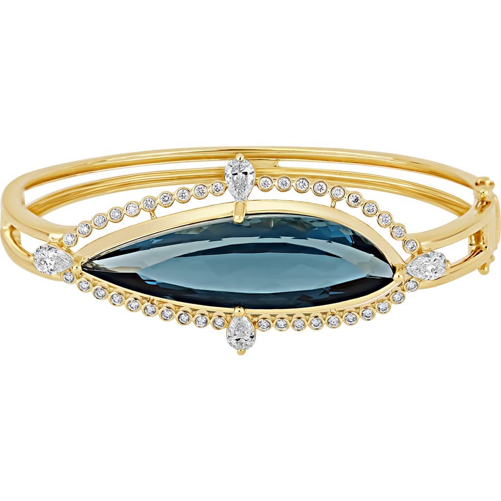 Bony Levy Iris London Blue Topaz & Diamond 18k Gold Bangle Bracelet In Gold