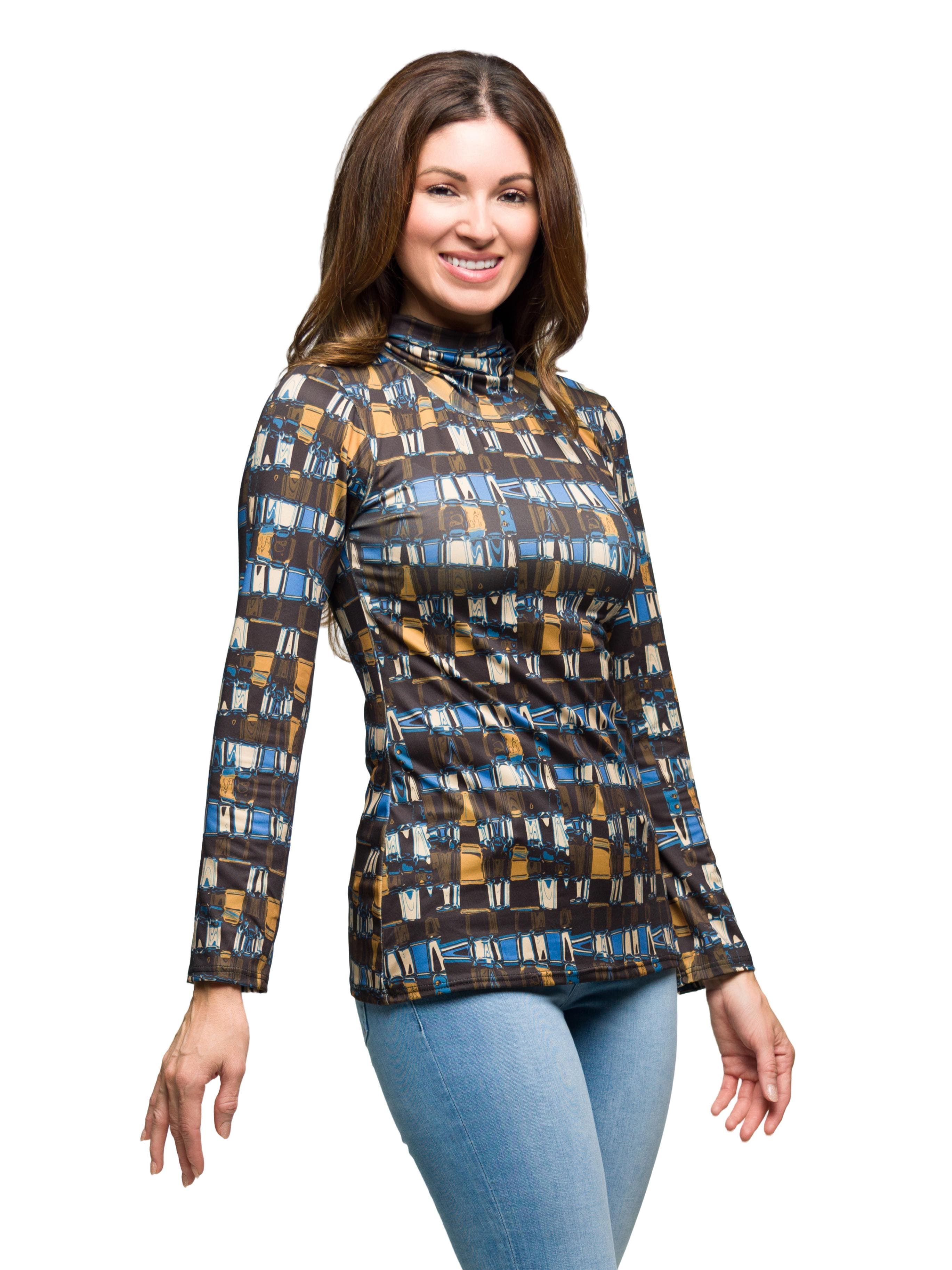 Mock Neck Long Sleeve Printed Top - image 2