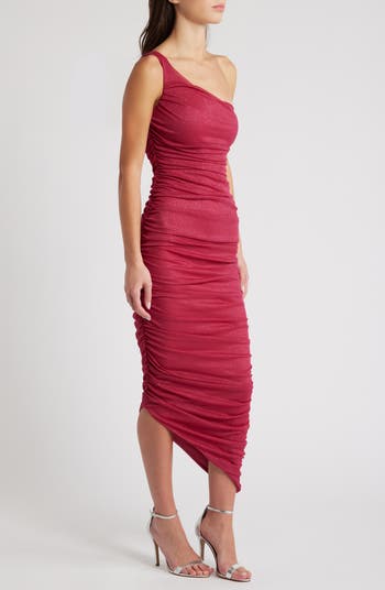 Ruched One-Shoulder Midi Dress
