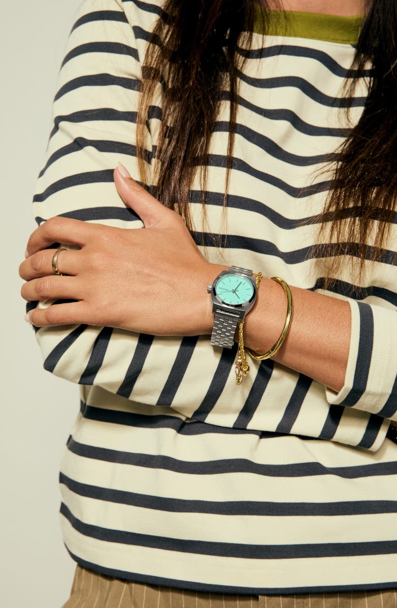 Nixon The Medium Time Teller Bracelet Watch, 31mm, Alternate, color, Silver / Turquoise