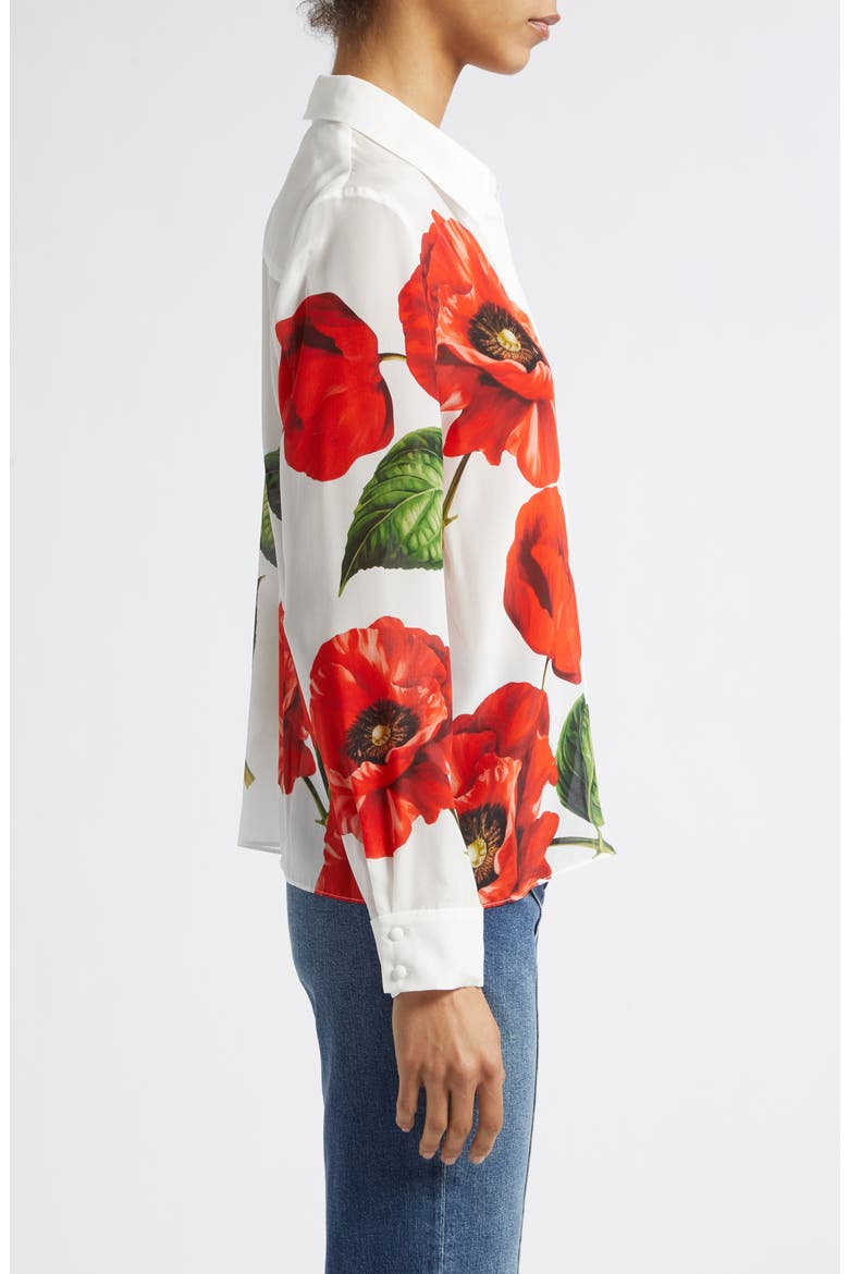 Willa Floral Print Silk Button-Up Shirt, Alternate, color, SUMMER POPPY