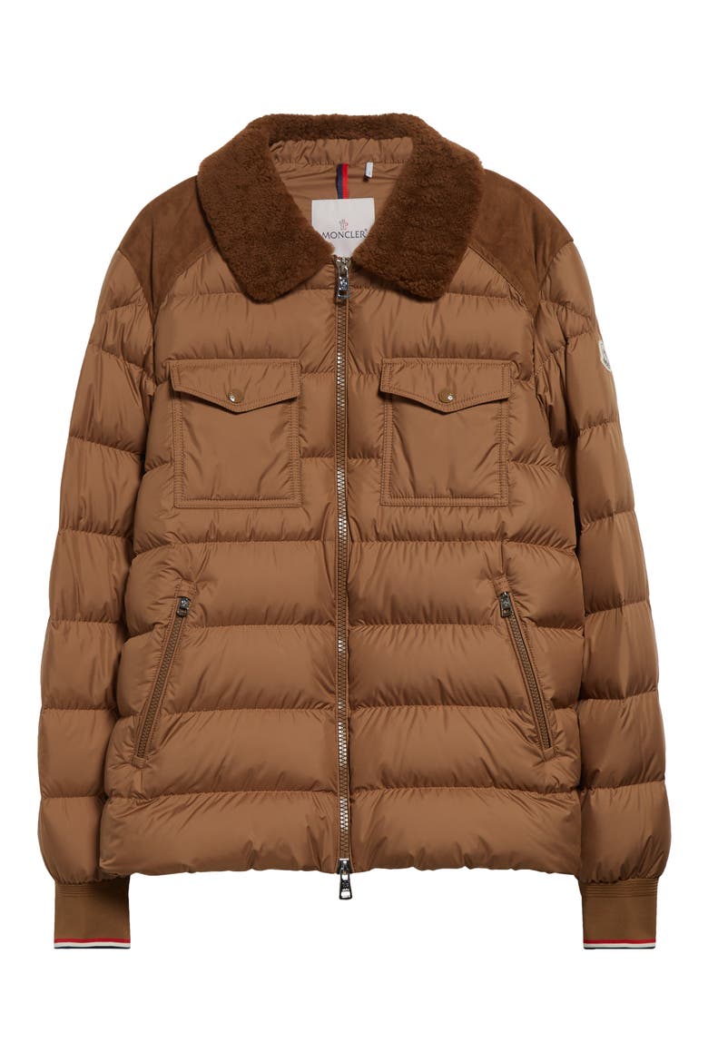 Jafferau Down Jacket with Genuine Shearling Collar, Alternate, color, CARAMEL