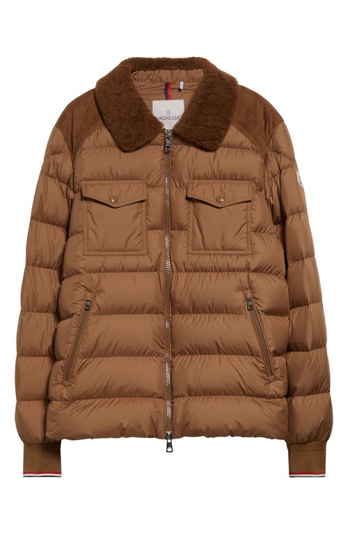 Moncler Jafferau Down Jacket With Genuine Shearling Collar In Caramel