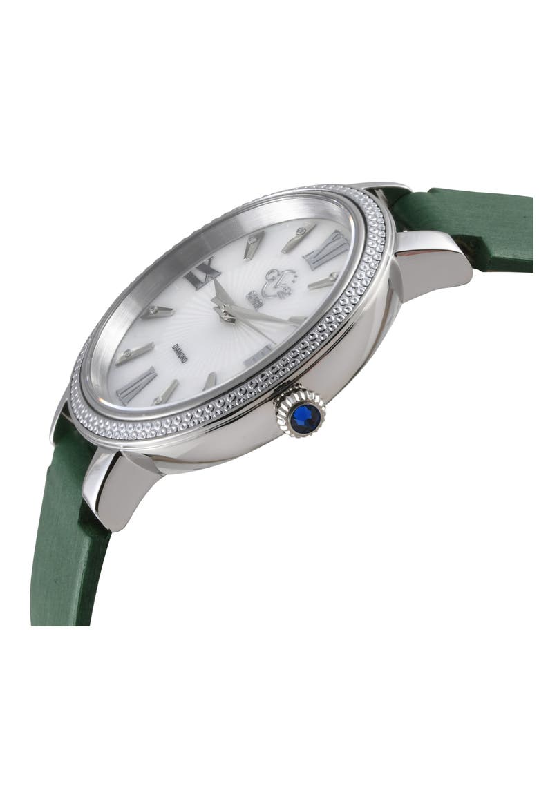 Women's Genoa Diamond Dial Leather Strap Watch, 37mm, Alternate, color, GREEN