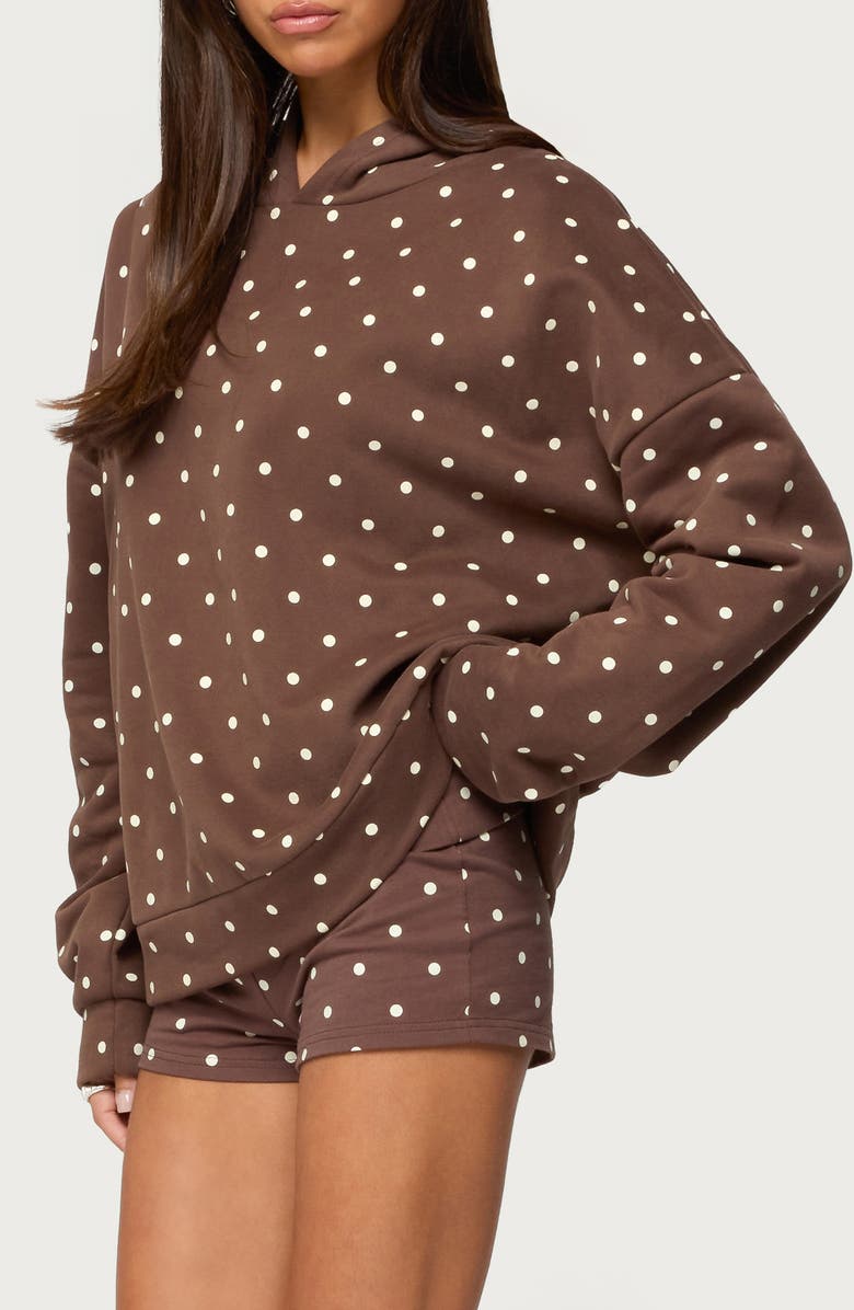EDIKTED Chelsie Polka Dot Hoodie, Alternate, color, Brown