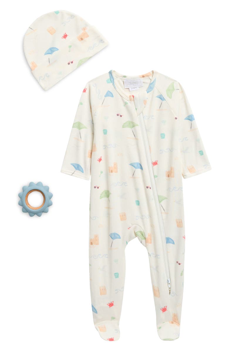 Toby Beach Day Footie, Hat & Teether Set, Main, color, White