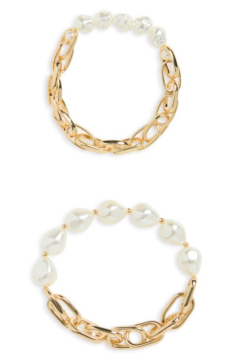 2-Pack Faux Pearl & Chain Stretch Bracelets