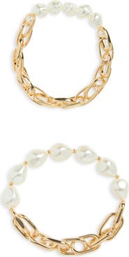 Nordstrom 2-Pack Faux Pearl & Chain Stretch Bracelets