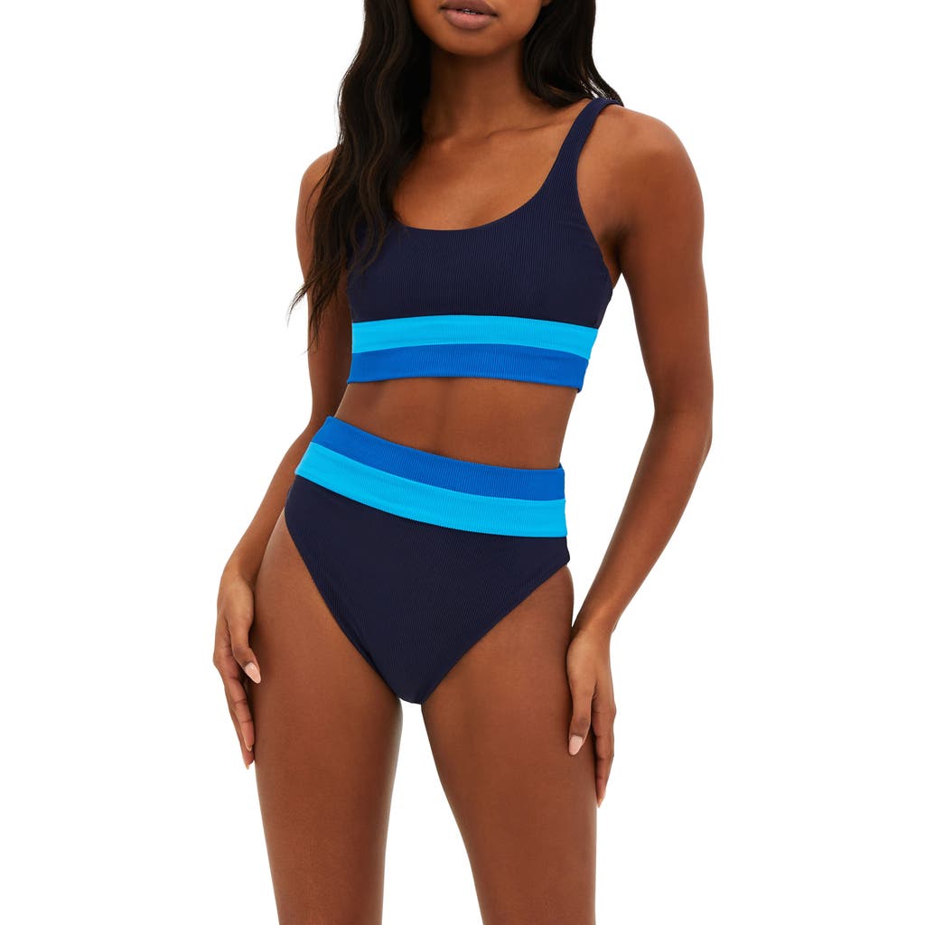 Beach Riot Heidi Colorblock High Waist Bikini Bottoms in Marine Colorblock at Nordstrom, Size X-Large