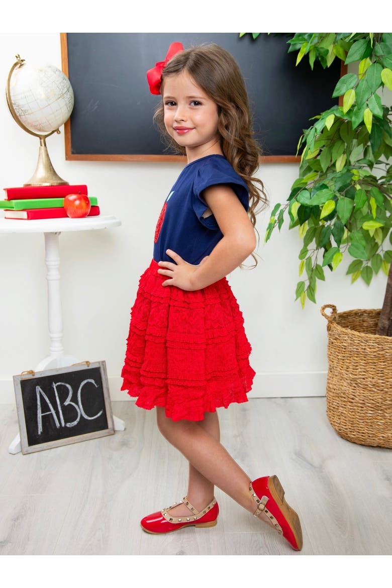 Sparkle Apple Tee & Tiered Lace Ruffle Skirt Set, Alternate, color, Red