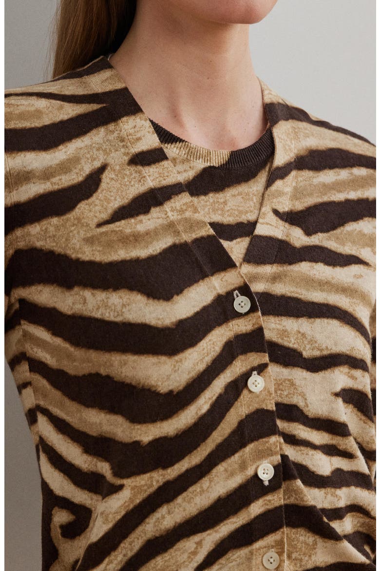 Zebra Stripe Linen & Cotton Cardigan, Alternate, color, MASCARPONE CREAM/ BROWN