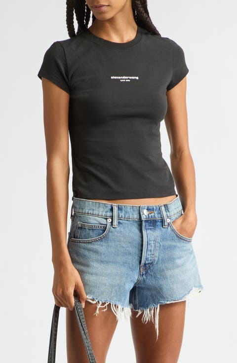 Logo Print Fitted Stretch Cotton T-Shirt