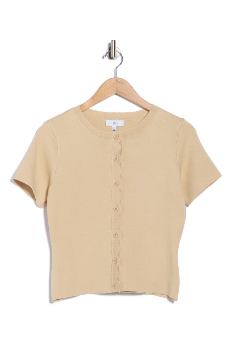 Scallop Short Sleeve Knit Cardigan, Alternate, color, SAND