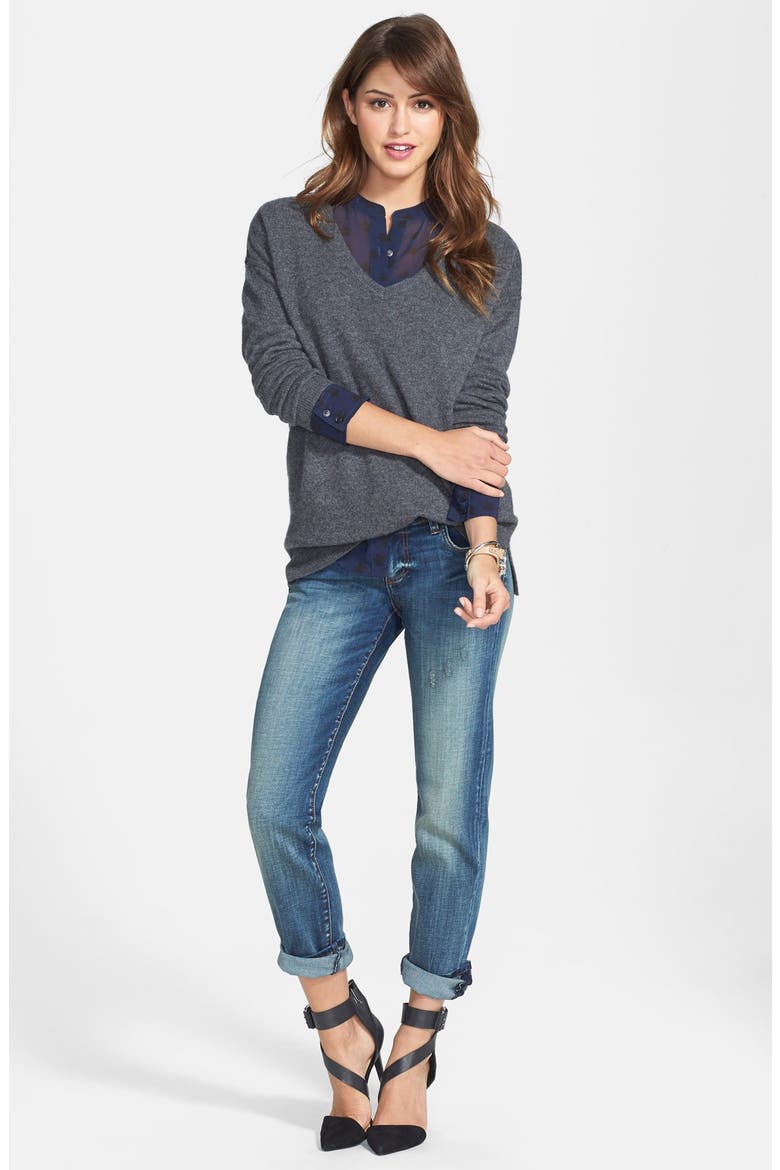 High/Low Cashmere V-Neck Tunic, Alternate, color, HEATHER CHARCOAL